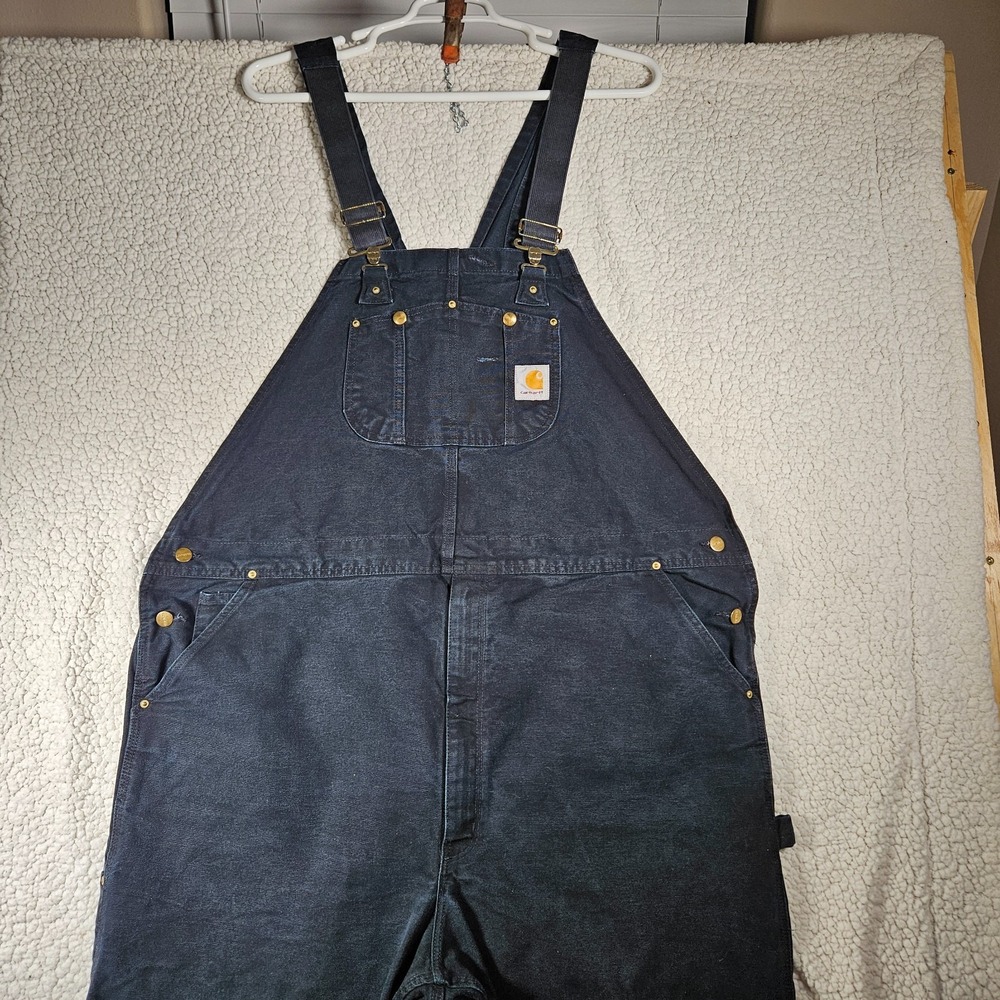Carhartt R01BLK Black Duck Bib Overalls Double Knee Work Pants 48x34 Mens